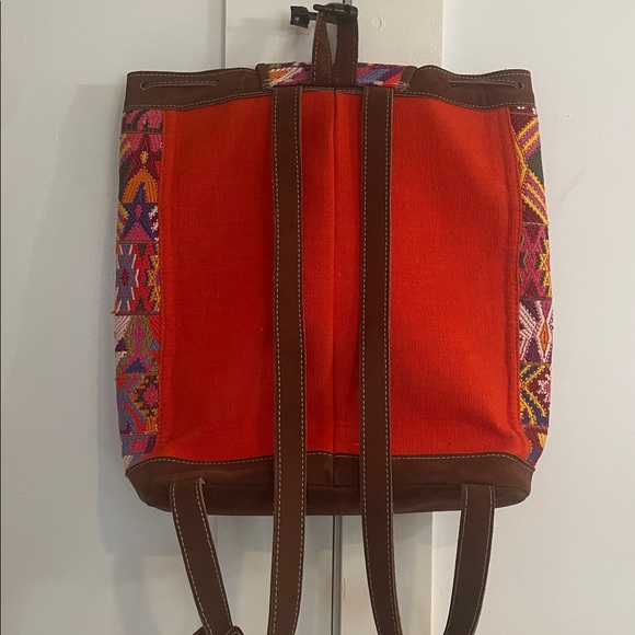 Huipil and leather bohemian colorful embroidered extra large backpack - Picture 6 of 11